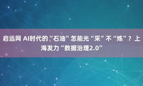 启远网 AI时代的“石油”怎能光“采”不“炼”？上海发力“数据治理2.0”